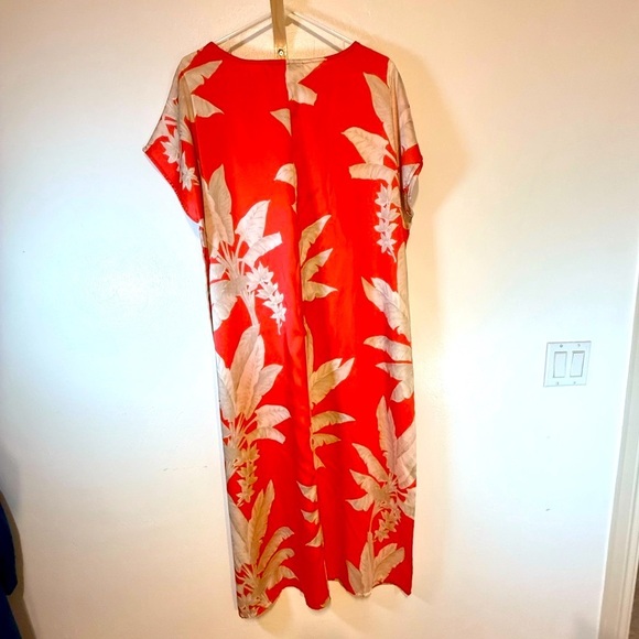 bryn Walker Kaftan coral and Cream Floral Midi oversized Dress - Picture 3 of 10